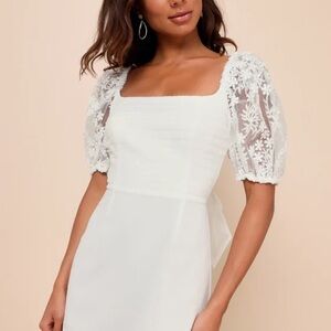 Lulu's White Square-Neck Lace Puff Sleeve Maxi Dress